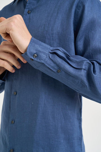 Camicia uomo in lino blu chiaro - 5