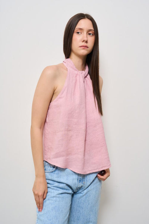 Top donna rosa con nodo - 1