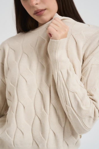 Maglia donna a trecce panna - 3