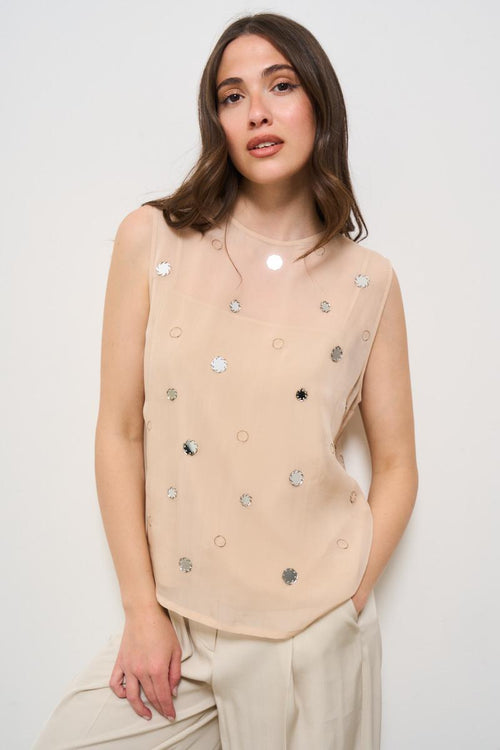 Top donna rosa con applicazione specchio