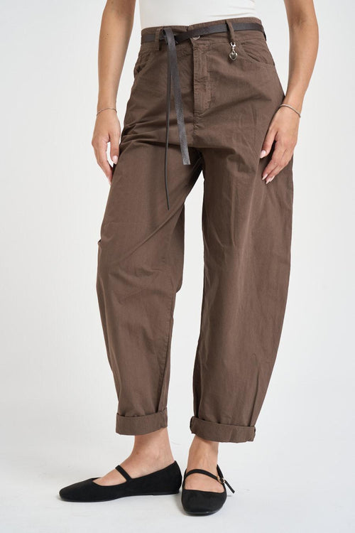 Pantalone donna barrel fit marrone - 1