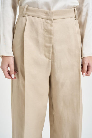 Pantalone donna gamba ampia beige - 4