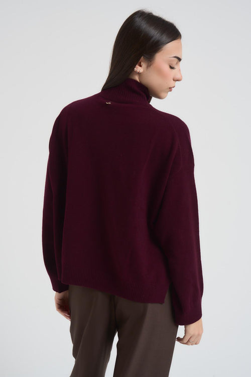 Maglia donna collo alto bordeaux - 2