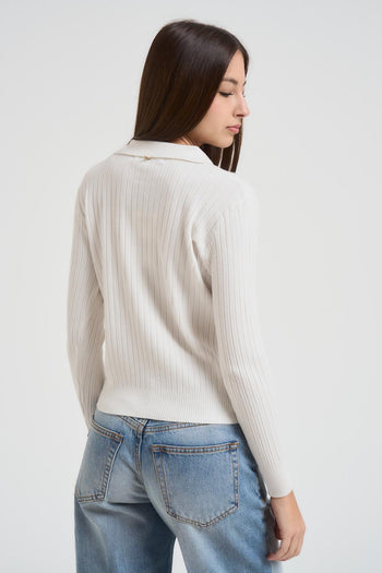 Polo in maglia a coste crema - 3