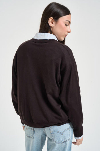 Maglia donna scollo a V marrone - 4