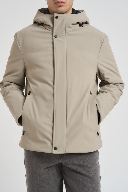 Giubbotto uomo con cappuccio grigio chiaro