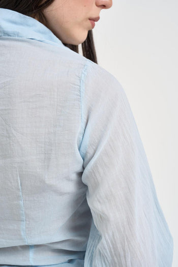 Camicia donna in cotone con fiocco celeste - 5
