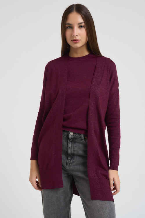 Cardigan donna bordeaux in lurex<BR/>