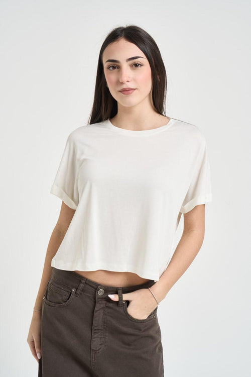 T-shirt donna manica con risvolto bianca