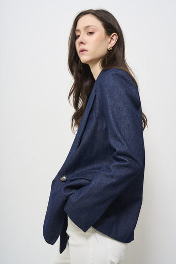Giacca donna a doppiopetto in denim scuro - 5