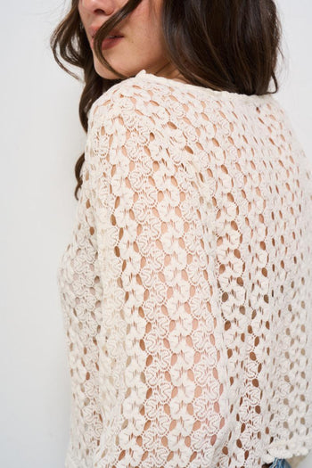 Maglia donna traforata panna - 5