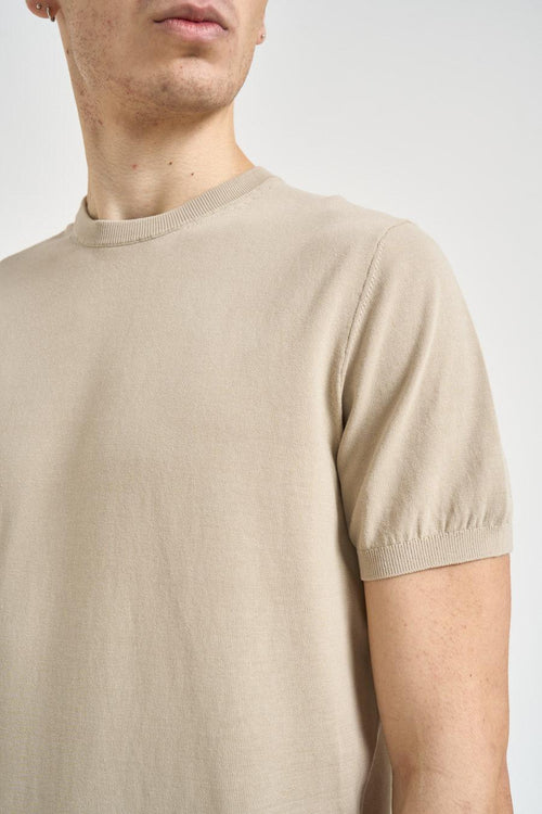 T-shirt uomo girocollo in maglia beige - 2