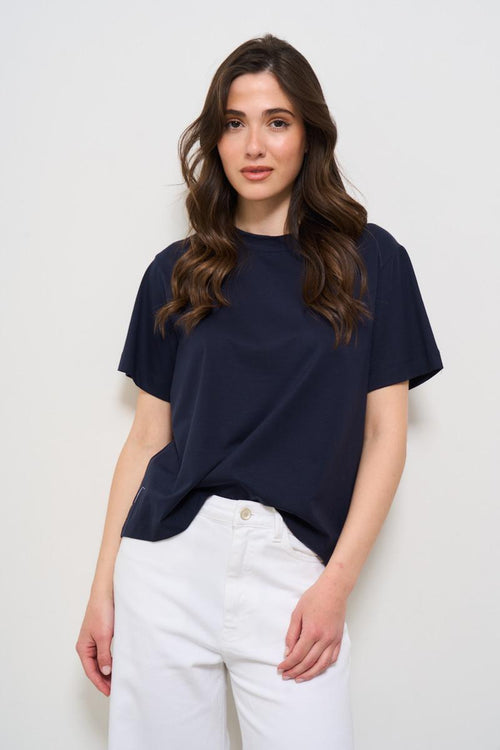 T-shirt donna blu girocollo