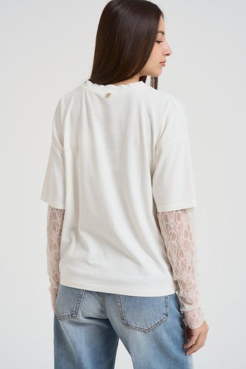 Maglia donna in pizzo panna - 3