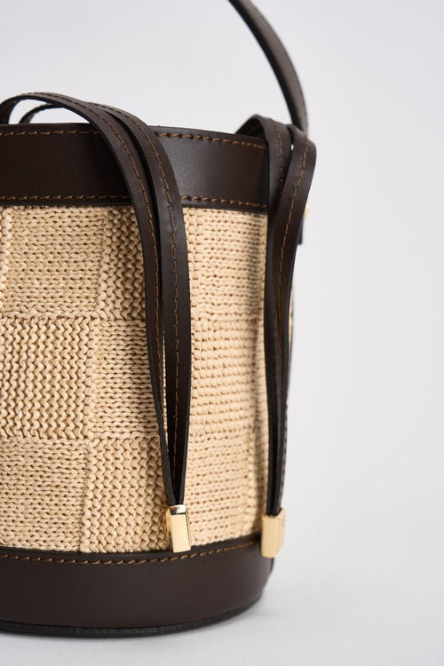 Borsa donna secchiello beige e marrone in rafia - 2