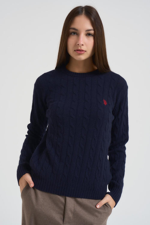 Maglia donna a trecce blu