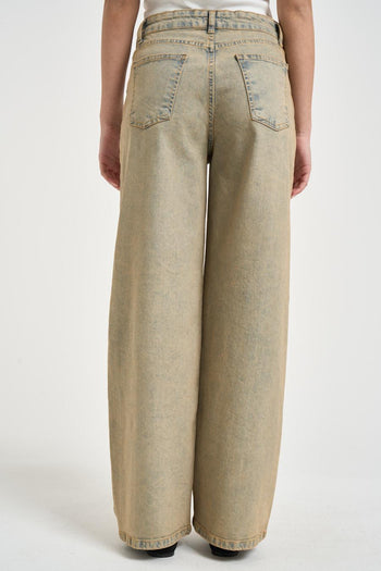 Jeans donna wide leg effetto slavato beige - 3