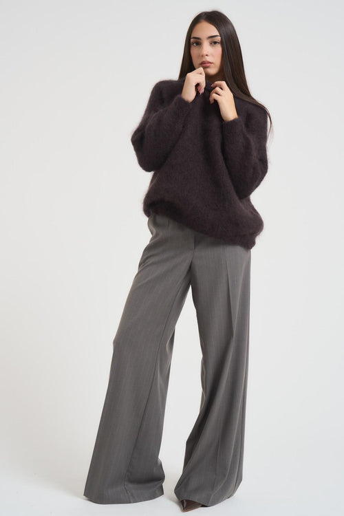 Maglione donna in misto mohair marrone - 2