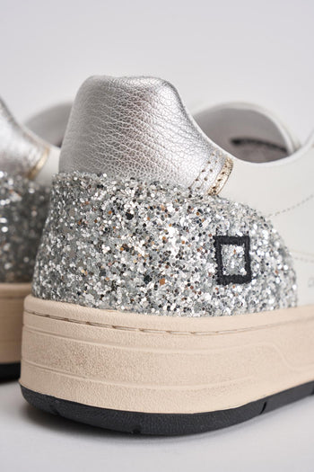 Sneakers donna Court 2.0 in pelle bianca e glitter argento - 8