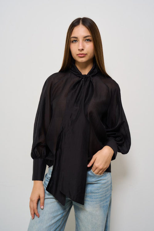 Camicia donna nera con fiocco