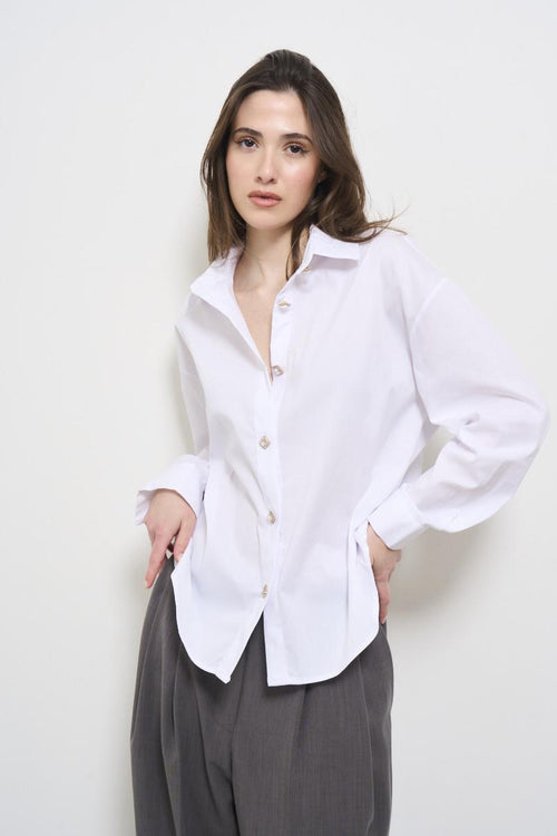 Camicia donna bianca con bottoni gioiello