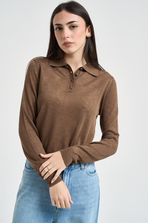Polo donna in maglia marrone