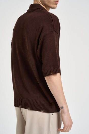 Polo uomo in maglia marrone - 5