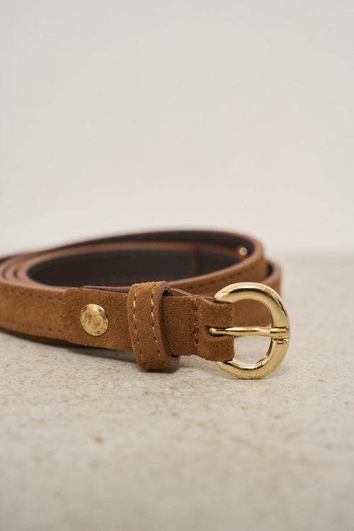 Women's camel suede belt with studs - 2