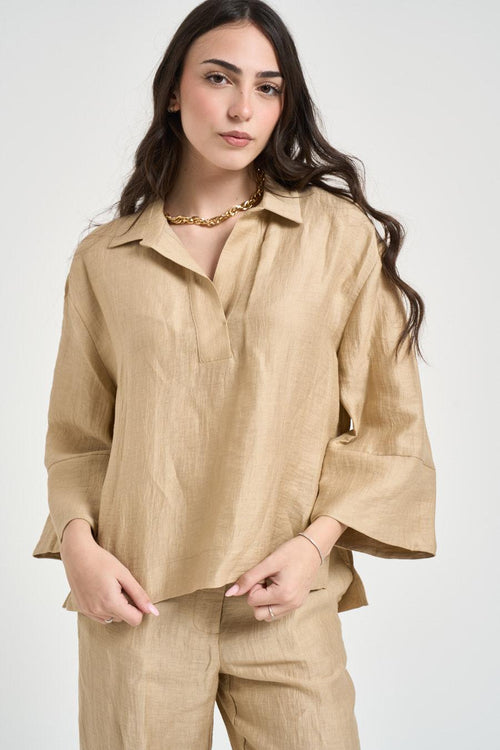 Blusa donna scollo a V sabbia - 2