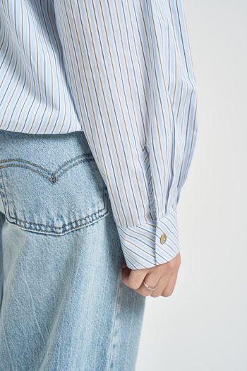Camicia donna a righe azzurre e beige - 5
