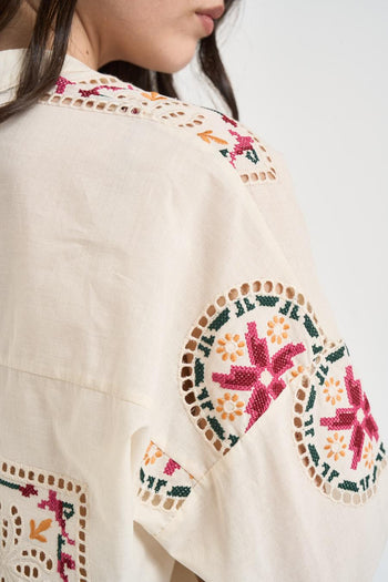 Camicia donna con ricami boho panna - 5