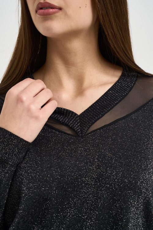 Maglia donna con glitter nera - 2