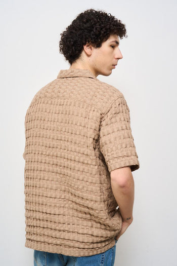 Camicia uomo traforata beige - 7