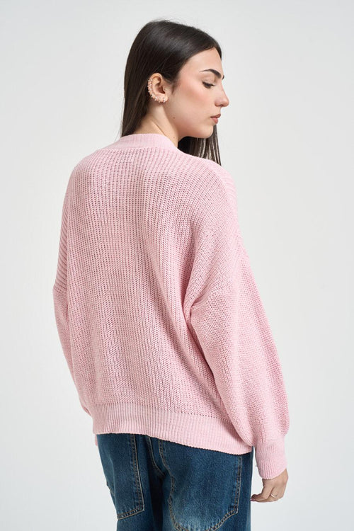 Cardigan donna in maglia rosa - 2