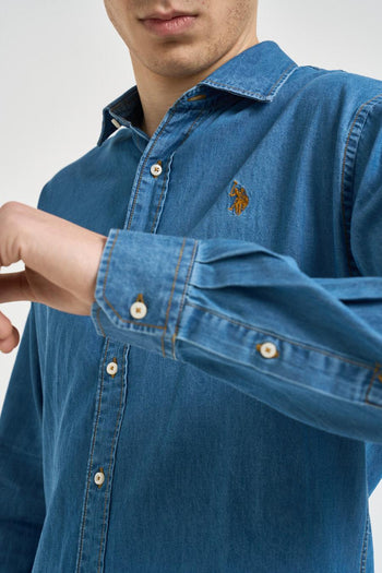 Camicia uomo in denim leggero blu - 4