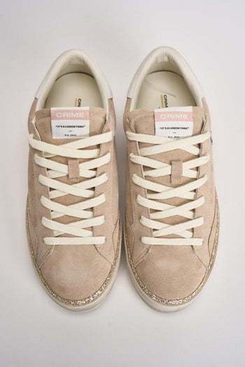 Sneakers donna in suede beige con glitter oro - 5