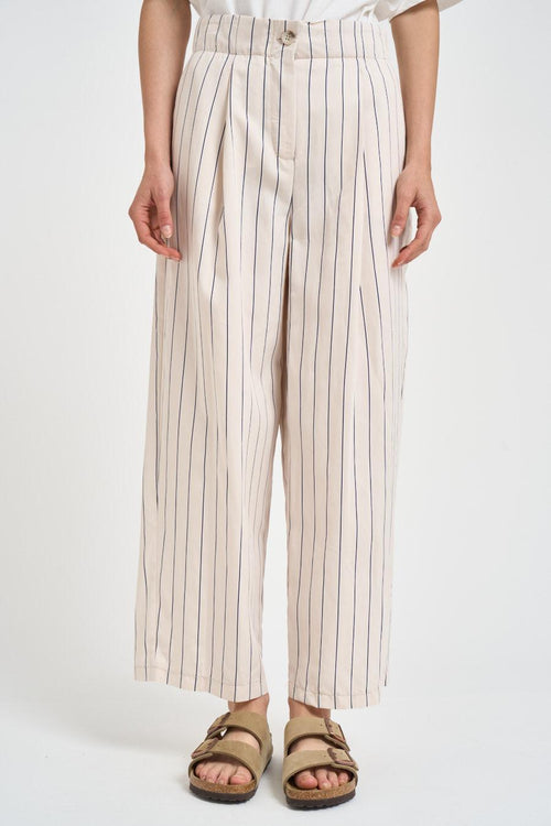 Pantalone donna panna a righe blu - 1