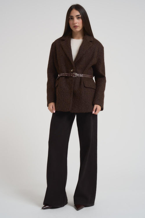 Giacca cappotto donna bouclé marrone