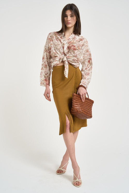 Camicia donna con stampa floreale panna