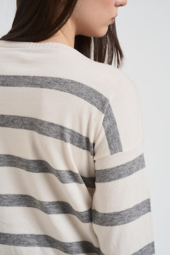 Maglia donna a righe panna e grigia - 4