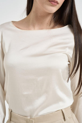 Blusa donna satinata panna - 3