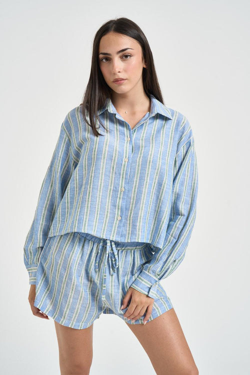 Camicia donna a righe celeste - 2