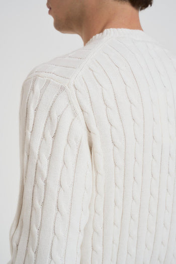 Maglia uomo girocollo a treccia panna - 4