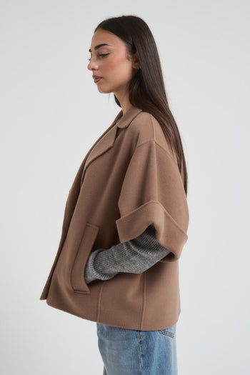 Cappotto donna Pera corto in drap di lana cammello - 4