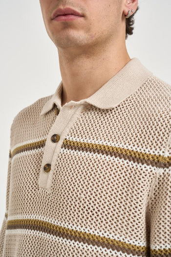 Polo uomo in maglia a righe beige - 4