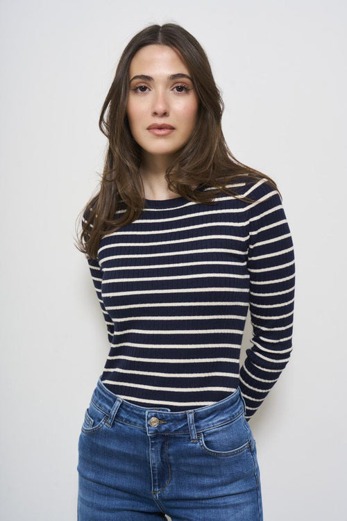 T-shirt donna a righe bianca e blu