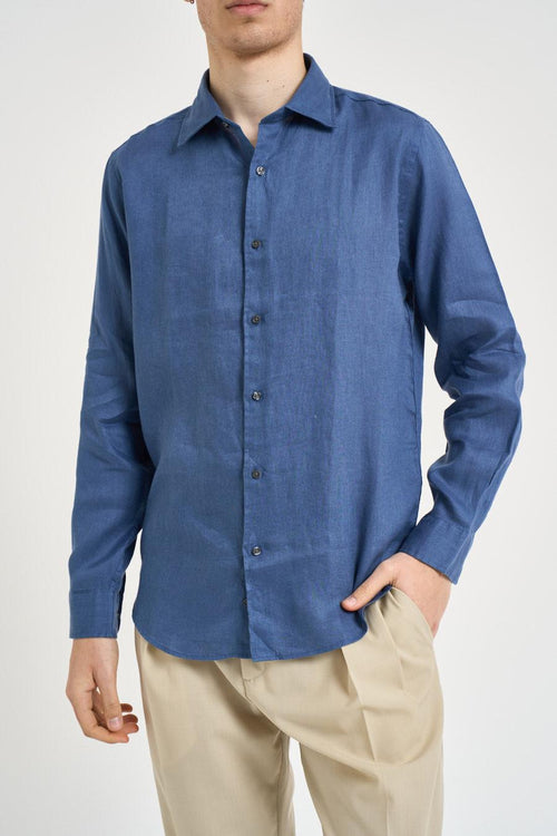 Camicia uomo in lino blu chiaro - 2