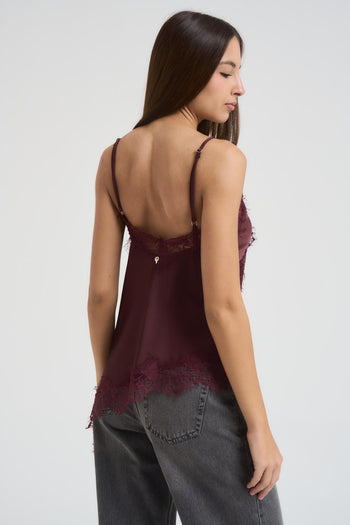 Top donna satinato in pizzo melanzana - 3