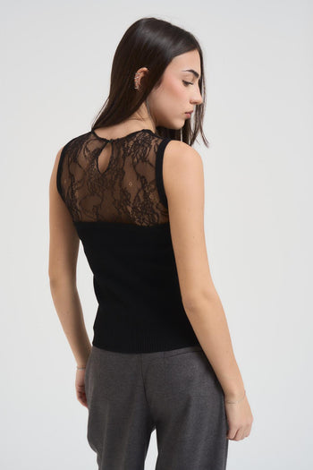 Top donna in pizzo e maglia nero - 3