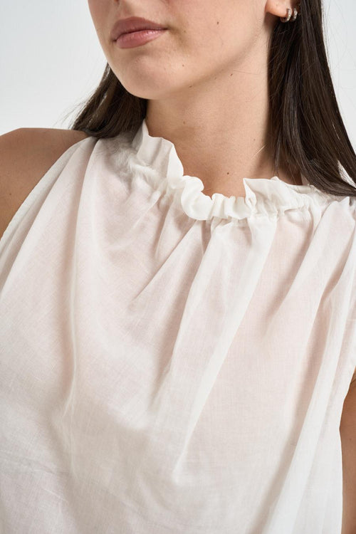 Blusa donna collo arricciato bianca - 2